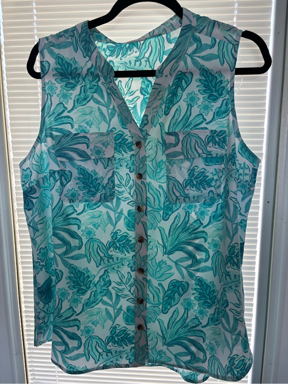 croft & barrow Teal Floral Sleeveless Button Shirt